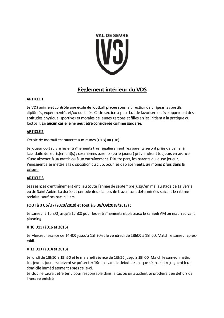 Règlement intérieur du VDS P1