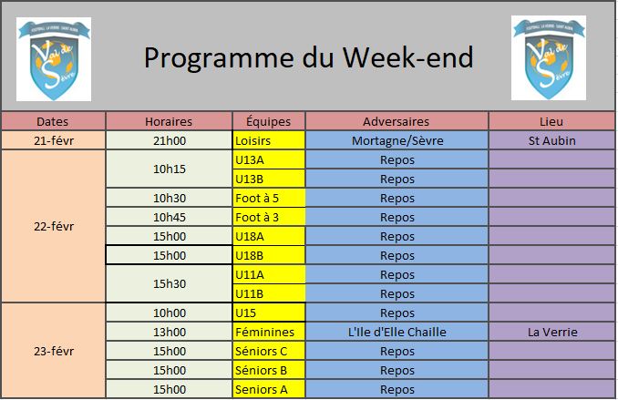 Programme Week-end 2202