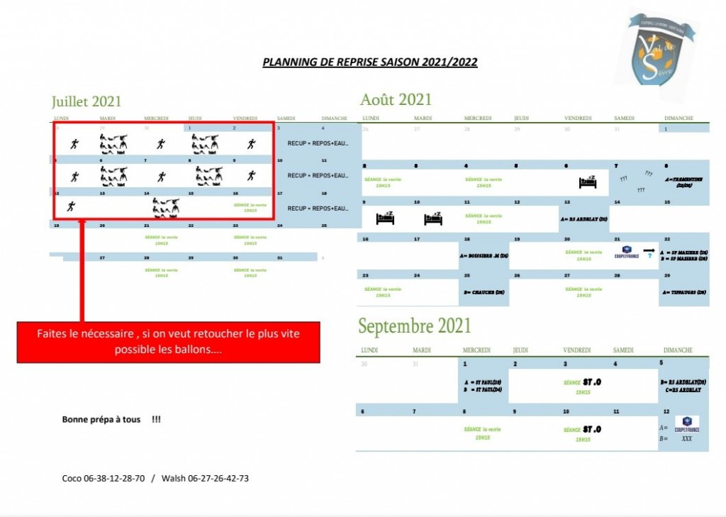 Planning Entrainement Séniors