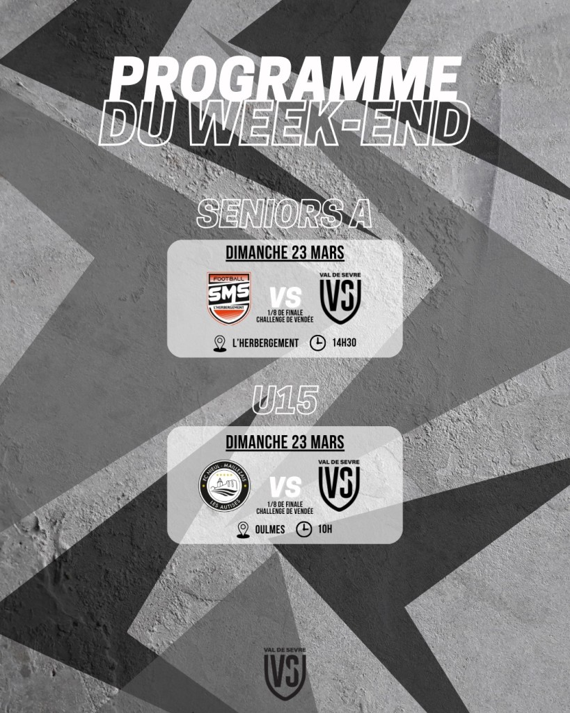 Programme Match 22-23 Mars 25 Séniors U15