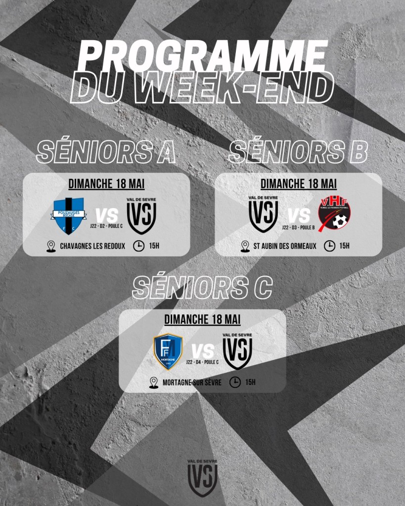 Programme Match 17-18 Mai 25 Séniors