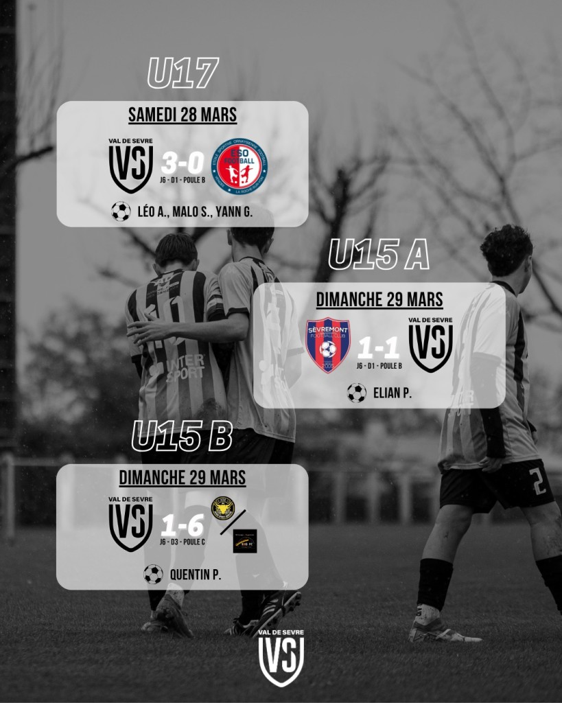 Résultats Match 28-29 Mars 2026 Jeunes Foot à 11
